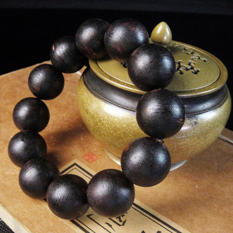 皇本缅甸天然奇楠级黑油优于沉香降真香高密沉水情侣款奶油香木头手串