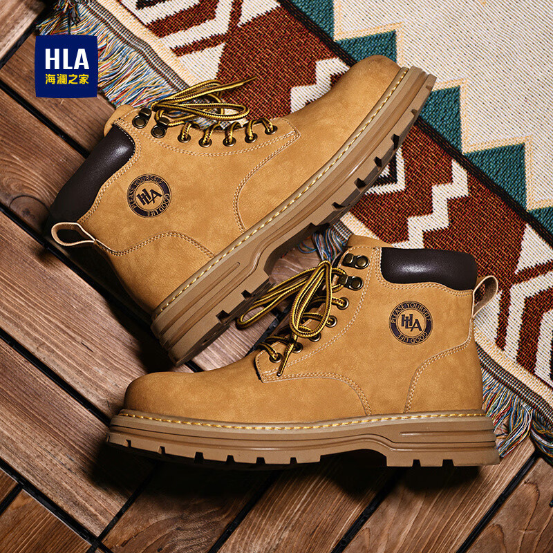 海澜之家（HLA）男鞋马丁靴男户外复古大黄靴登山鞋子户外工装靴 黄色 41