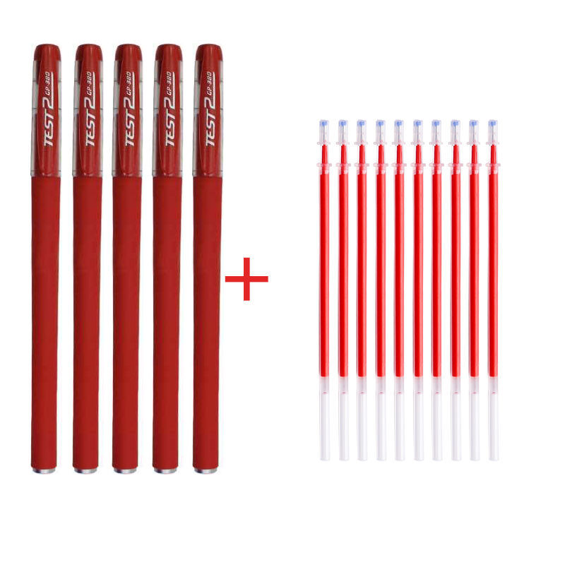 【精选】0.5中性笔黑色笔芯黑笔红笔批发碳素签字笔全针管水性水笔ins学生旭泽 5支红笔(送10支红笔芯) 针管头