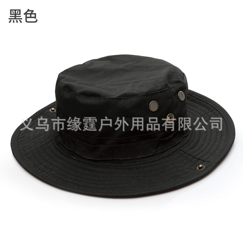 圆边帽焦阳奔尼帽夏户外遮阳帽防晒蟒纹帽户外渔夫帽军迷用品 黑色