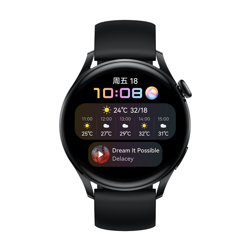 HUAWEI 华为 WATCH 3 活力款 eSIM智能手表 46.2mm 黑色不锈钢表壳 黑色橡胶表带（GPS、血氧）