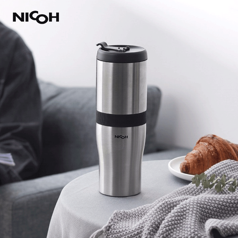 NICOH 电动研磨咖啡杯 磨豆手冲一体咖啡机usb 充电 随身便携式咖啡机 【升级便携款】钢色-双杯配置|长续航|USB充电