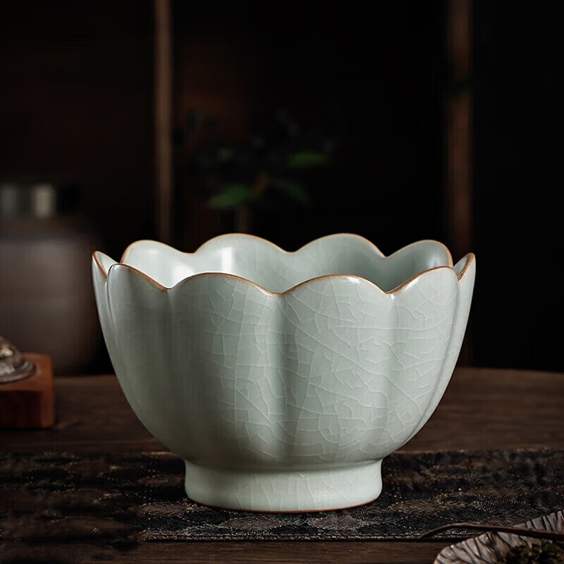 丰子汝窑【莲花温碗】天青汝窑茶洗特大号家用笔洗水盂收纳碗 天青