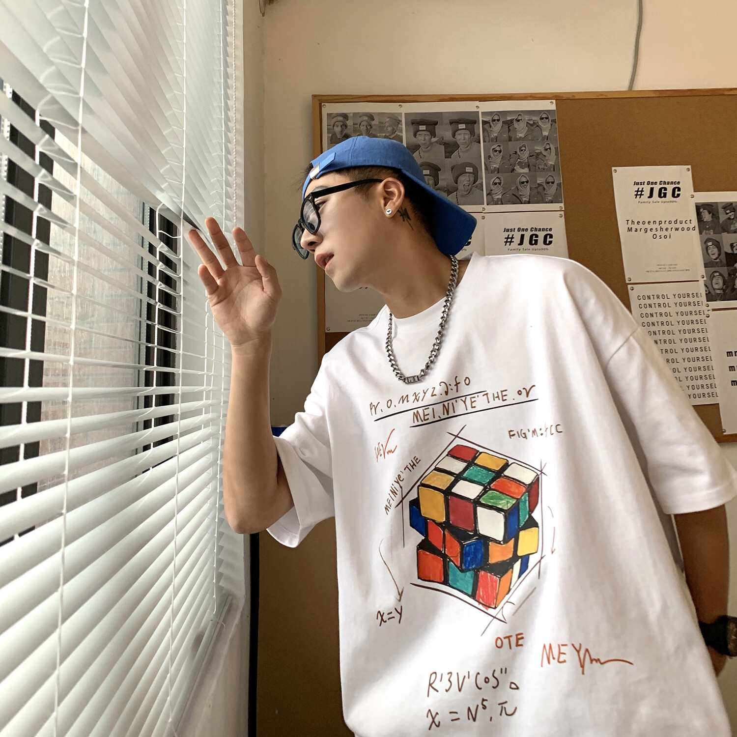 浪子闲话美式复古220g短袖t恤男春季潮牌魔方印花半袖宽松设计感圆领