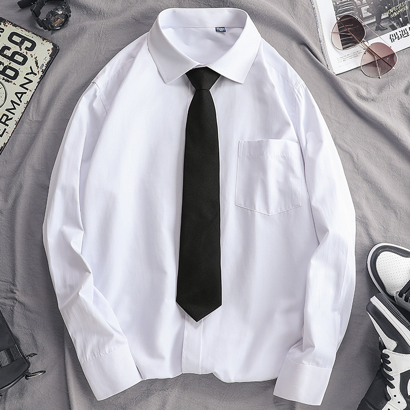 伯曼男装dk制服男长袖白衬衫领带学生韩版潮流帅气大码休闲日系衬衣