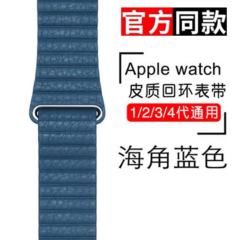 苹果手表7代表带Apple watch6代皮质回环表带iWatchSE/5/4/3/2/1代磁铁吸附 海角蓝 45MM