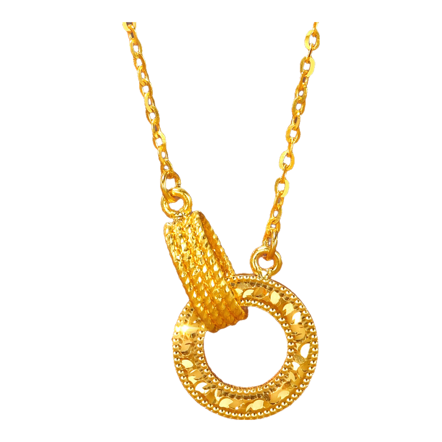 六福珠寶黃金項鏈環(huán)環(huán)相扣碎碎冰圓環(huán)足金項鏈 計價(jià)GJG0021DS 約3.03克