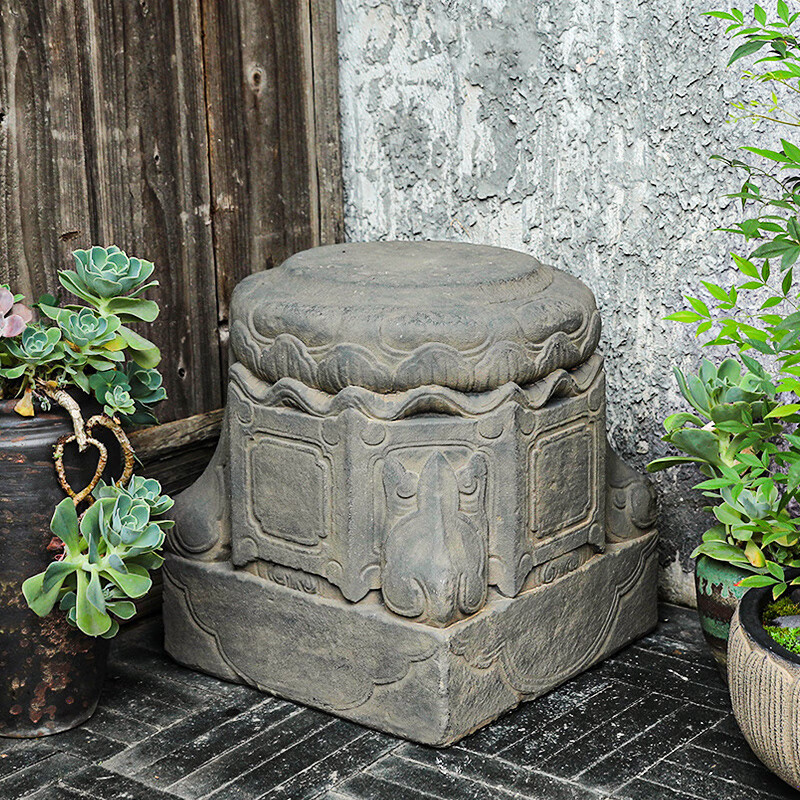 陋石坊仿石柱础石墩庭院花园装饰摆件户外仿古中式装饰品花盆底座仿老