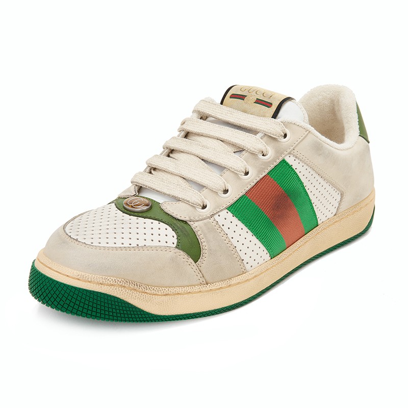 古驰gucci 男士screener系列白色/米白色做旧效果条纹织带运动鞋