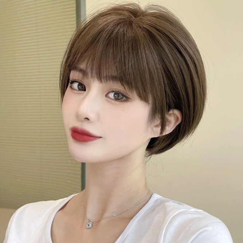 短发纯欲学生修颜bobo自然全头套式日韩轻薄减龄波波头发套 摩卡棕