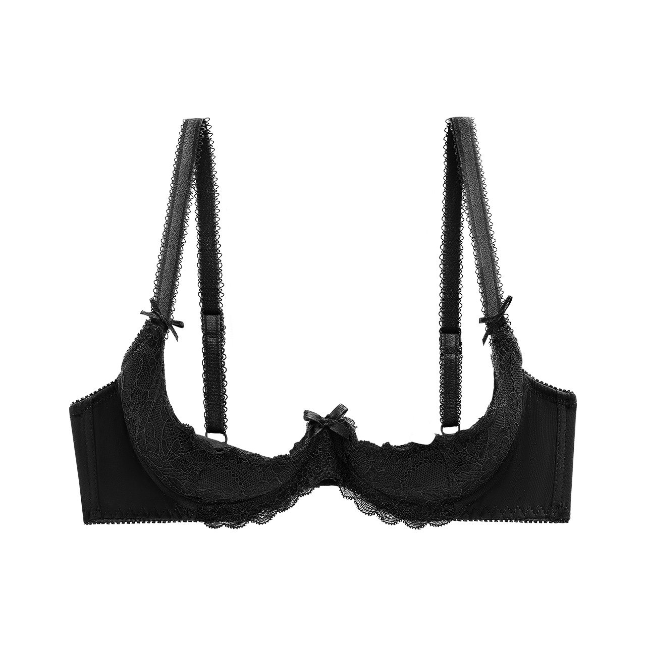 温蔓尔胸托小胸显大胸罩聚拢蕾丝纯欲女四分之一杯情器性感 黑色 70b