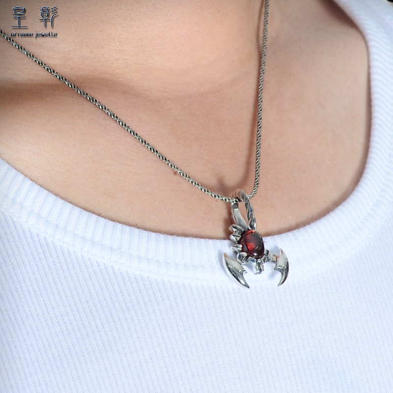 皇彰s925银饰品复古泰银天蝎座蝎子王项链吊坠男士项坠霸气潮男 蝎子