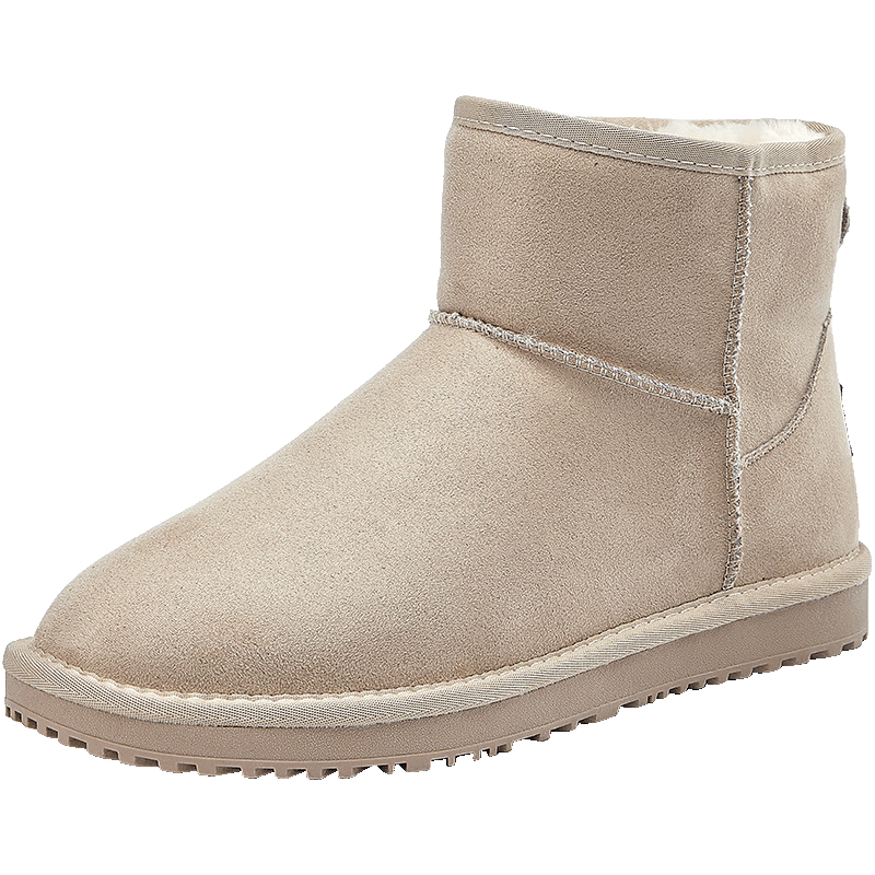 森馬（Senma）潮流簡約百搭保暖加絨棉鞋短筒情侶雪地靴女722435904 米色 35碼