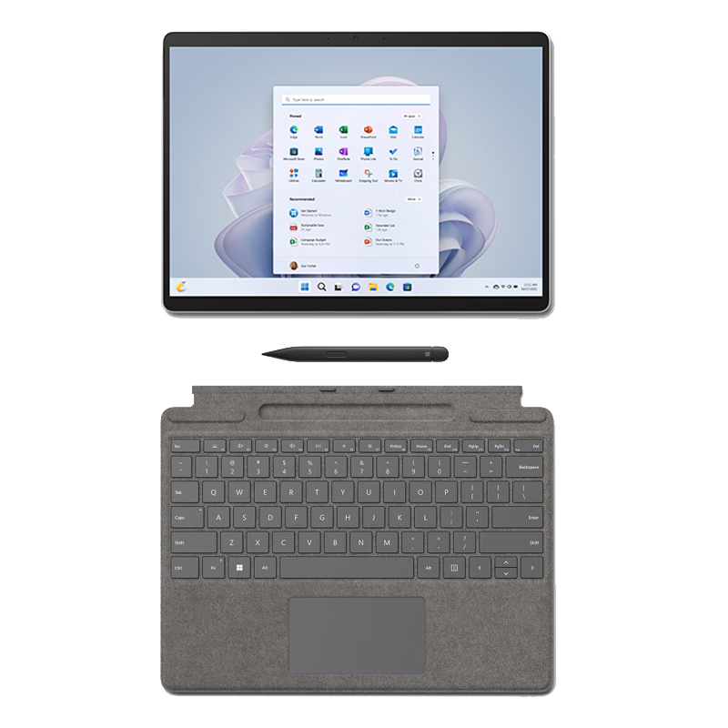 微软Surface Pro 9 亮铂金+亮铂金带触控笔键盘盖 i5 16G+256G 二合一平板电脑 13英寸120Hz触控屏 笔记本