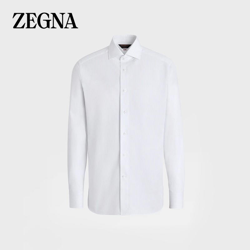 杰尼亚（Zegna） 22春夏 男士白色条纹棉质长袖衬衫 302000-9NS0LB-40