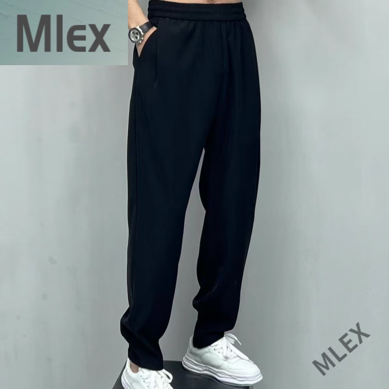 mlex一诺服饰店简约设计垂感丝滑色时尚百搭男女休闲西裤子 黑色 29码