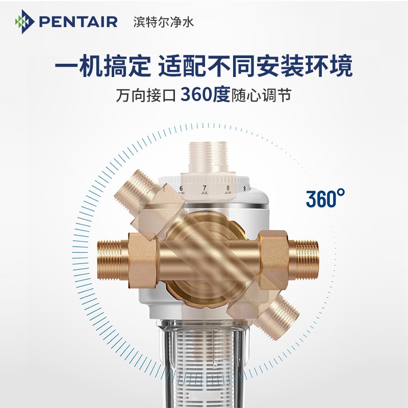 滨特尔（PENTAIR）净水器家用40μm4T/H大通量全屋净水家用自来水管道过滤器直冲+虹吸自清洁 S2-WD万向前置过滤器