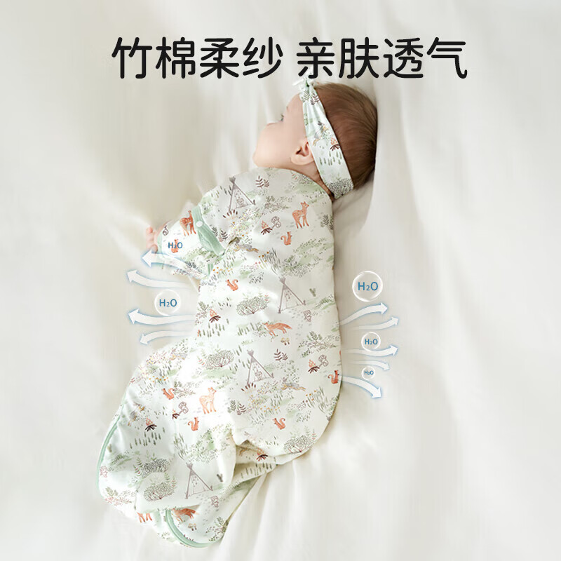 欧孕（OUYUN）婴儿睡袋秋冬四季款一体式防惊跳睡袋0-6个月新生儿宝宝连体睡衣 嬉戏乐园(前四后二中袖) 75cm×33cm