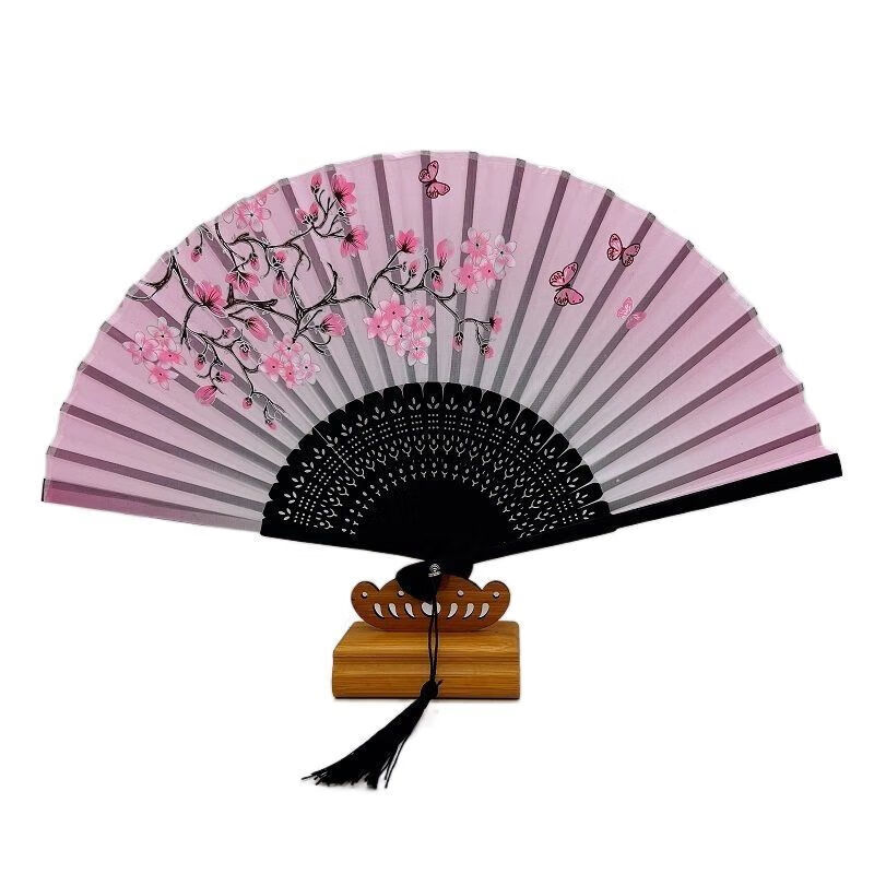 梅花扇子古风花无缺夏古典古装全黑霸气女暗黑国风乌金公主扇 黑骨粉