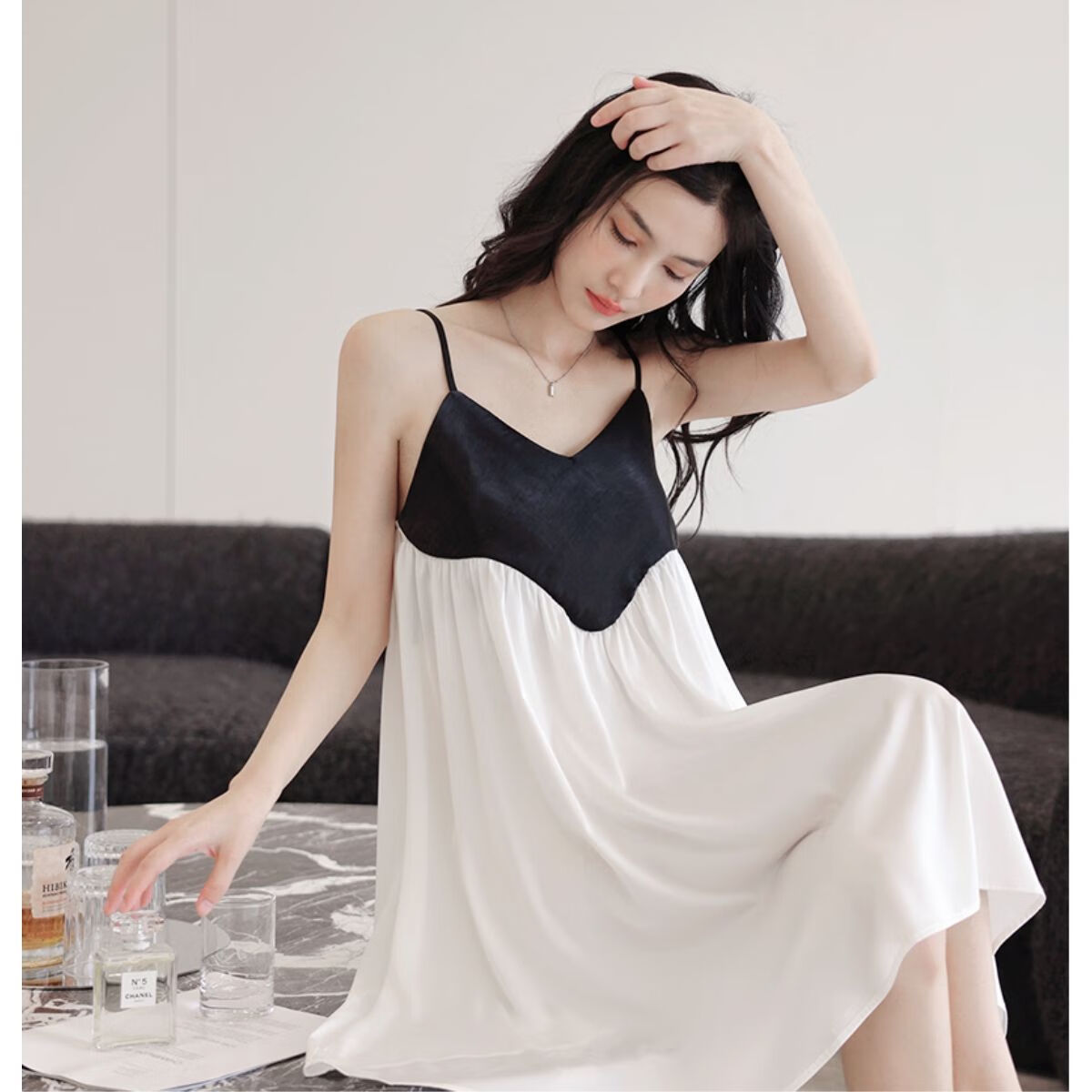 密龄大码吊带睡衣夏季新款冰丝性感吊带v领胖mm2-300斤大码纯欲风中长