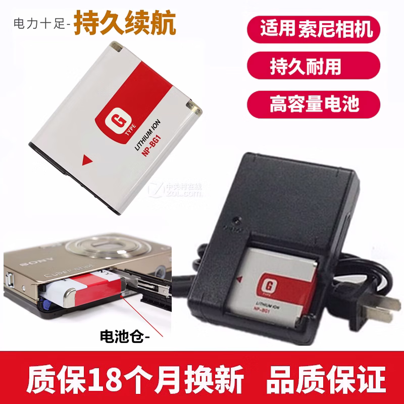 通用通用于 索尼DSC-W30 W35 W50 W55 W60 W70照相机电池+充电器NPBG1 两块电池+充电器