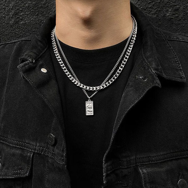 棉尾兔复古人头像双层项链男潮男个性项链冷淡风嘻哈毛衣链项链配饰