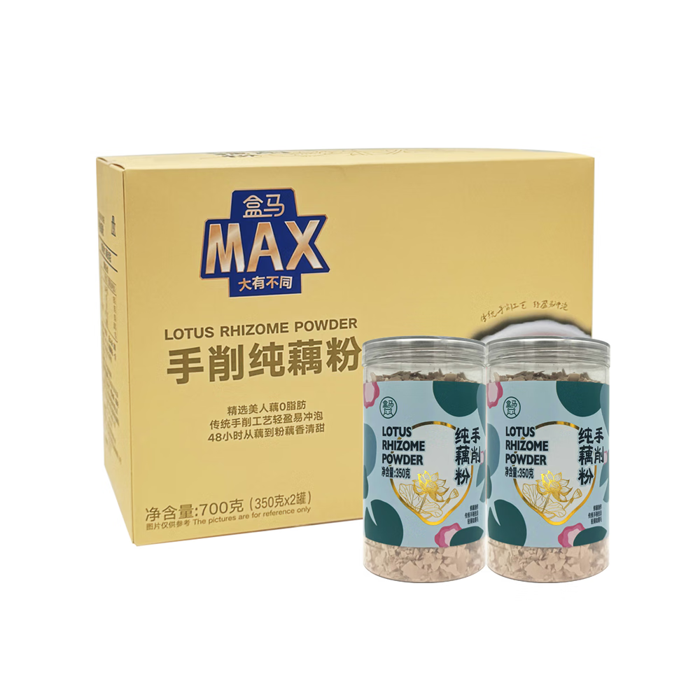盒马 手削纯藕粉 350g 无添加蔗糖纯藕粉  MAX包装 350g*2罐 每罐