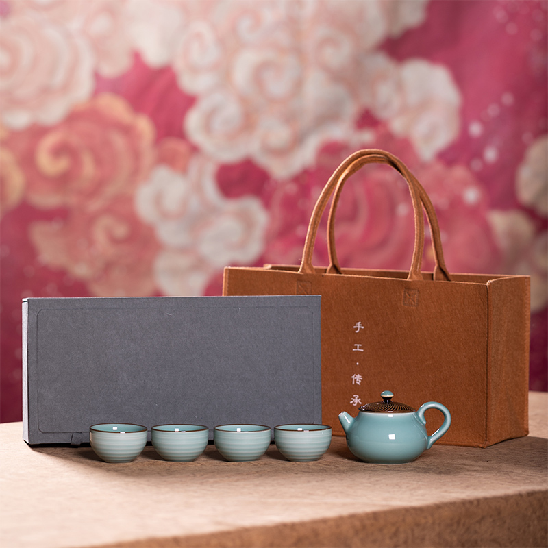龙泉青瓷 宋韵好物功夫茶具套装泡茶壶一壶四杯家用陶瓷便携式高档礼