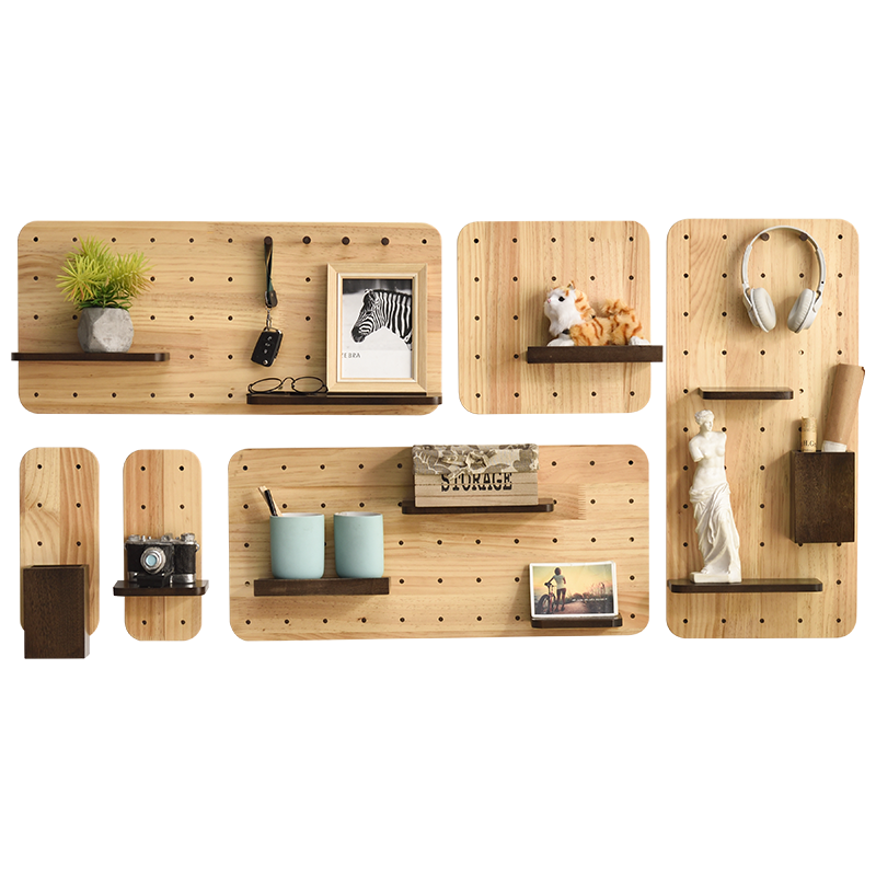 家逸 实木墙上置物架洞洞板墙壁置物架木板隔板墙面搁板创意 【置物筒胡桃色】10*7*15cm