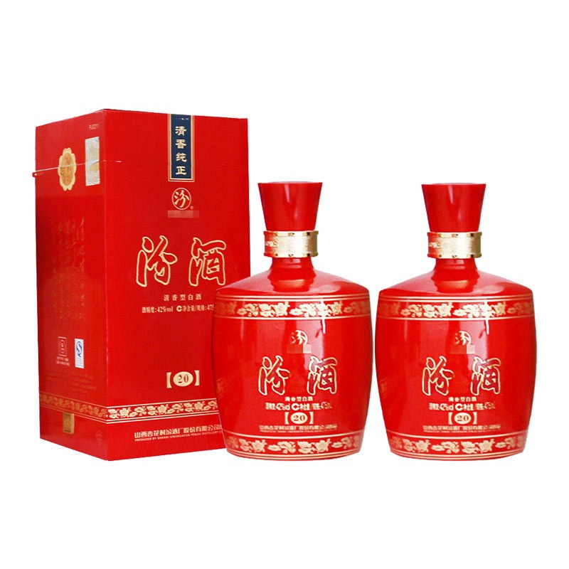 汾酒42度475ml,汾酒475ml42度清香型 汾酒 42度金奖20 红坛 475ml 清香型白酒 红盒汾2013--2014年老酒 2瓶