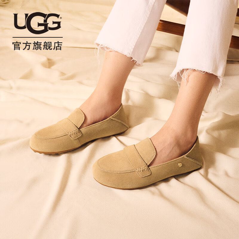 UGG春季女士休闲舒适纯色平底乐福鞋双鞋垫时尚单鞋豆豆鞋1147350 SAN | 沙色 38