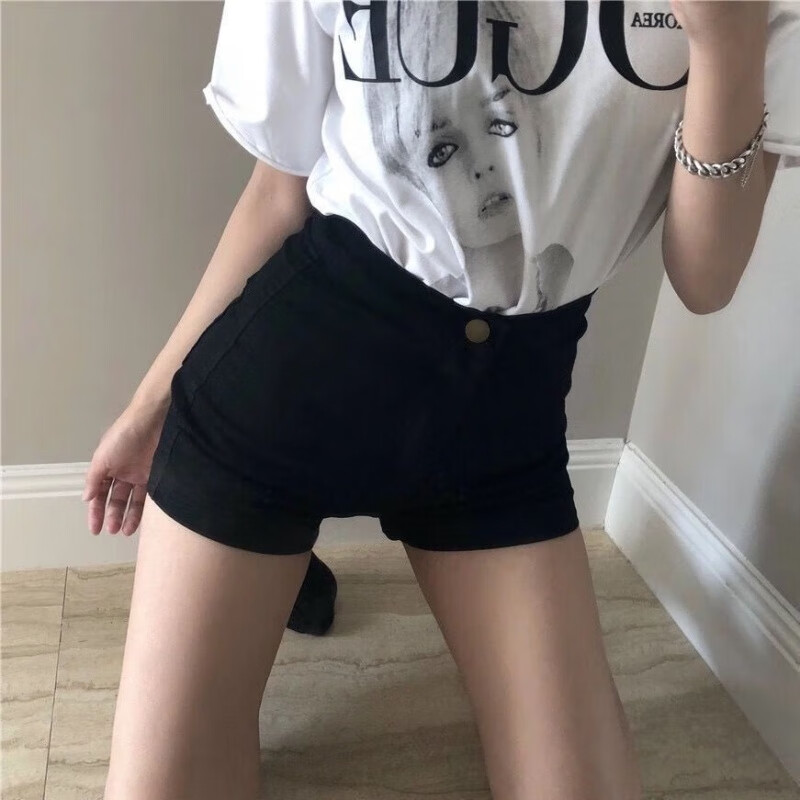 中凡智夏季短裤女紧身弹力超短牛仔裤薄新长腿显瘦高腰百搭黑色包臀