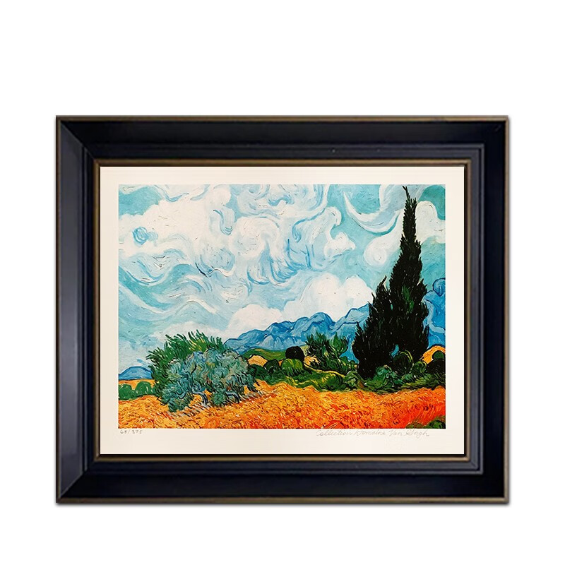 8x30.6cm 柏树中的麦田 复古实木外框