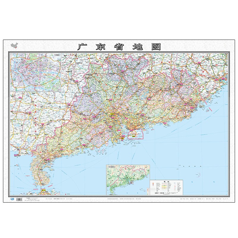 2022年 地图 无折痕版 中国地图 分省系列覆膜防水挂图 107*76厘米 广东省地图