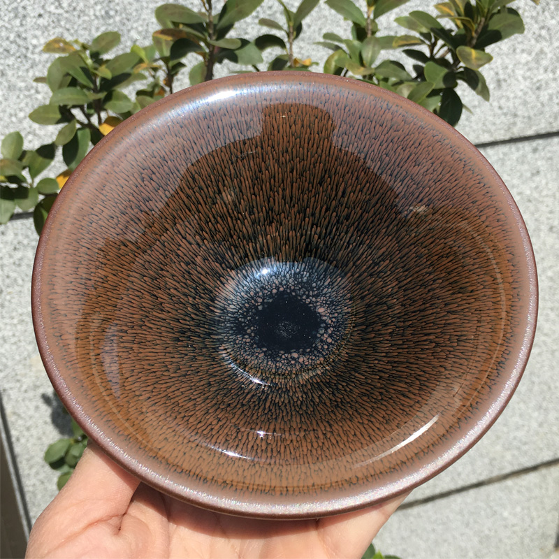 宋匠 建阳建盏茶杯叶礼旺兔毫茶盏金兔毫撇口大斗笠大盏纯手工主人杯