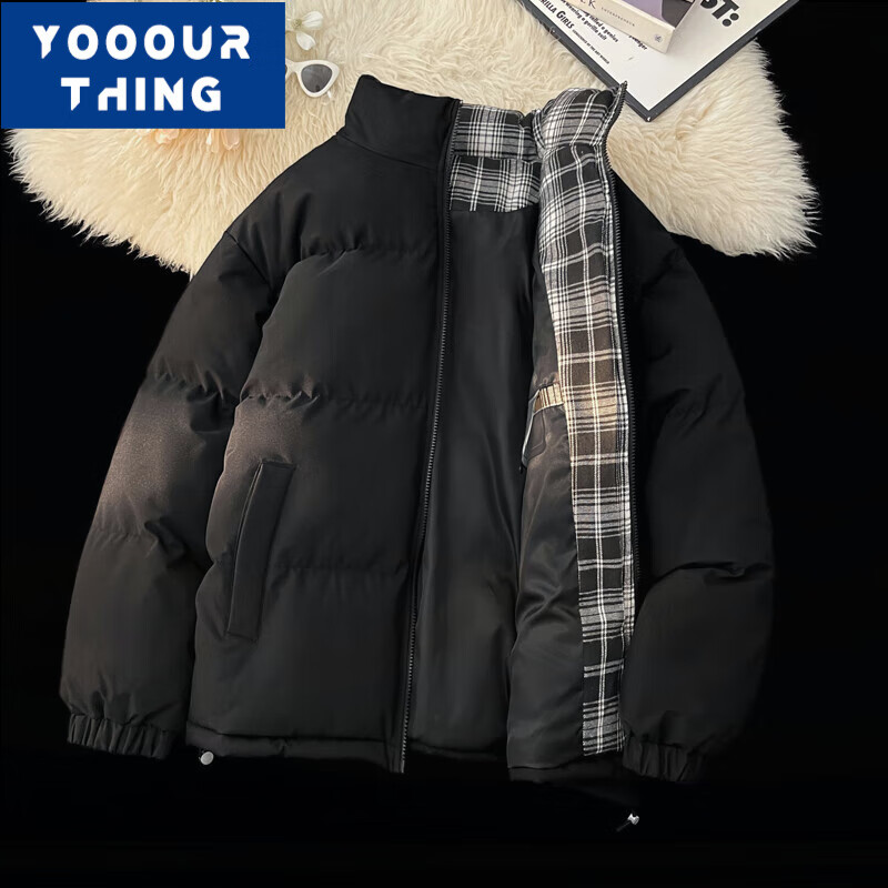 YOOOURTHING2025冬季新款加厚立领棉衣男宽松百搭情侣外套面包服棉服 黑色 XL 【建议120-150斤】