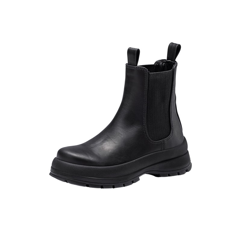 愛(ài)步（ECCO）短靴女 牛皮時(shí)尚厚底增高英倫風(fēng)切爾西靴 蹤跡220753 黑色36