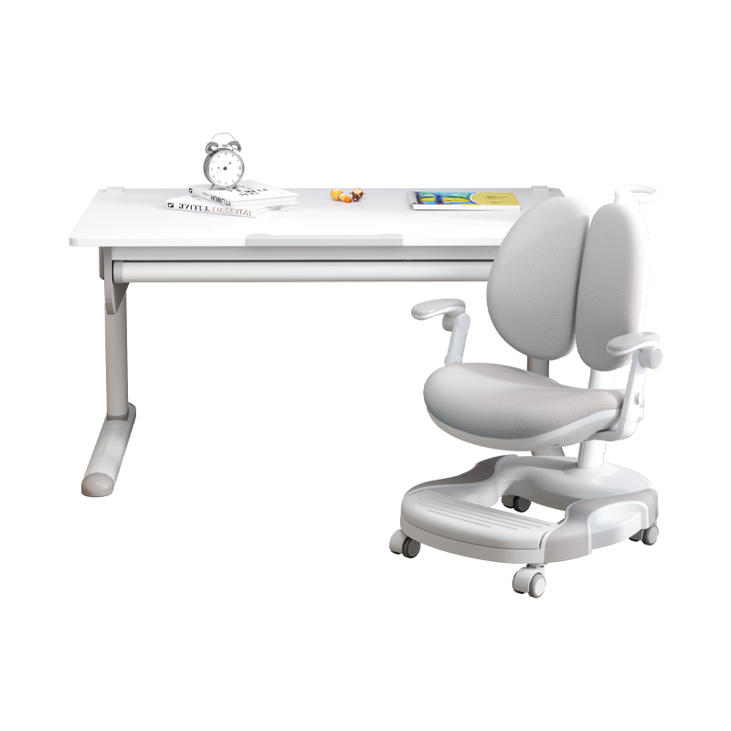 青节 儿童学习桌 书桌无书架 儿童书桌 青少年学习桌 小学生书桌 写字桌可升降实木桌椅套装 心流S桌-1米实木桌无书架+智多星椅【浅云灰】