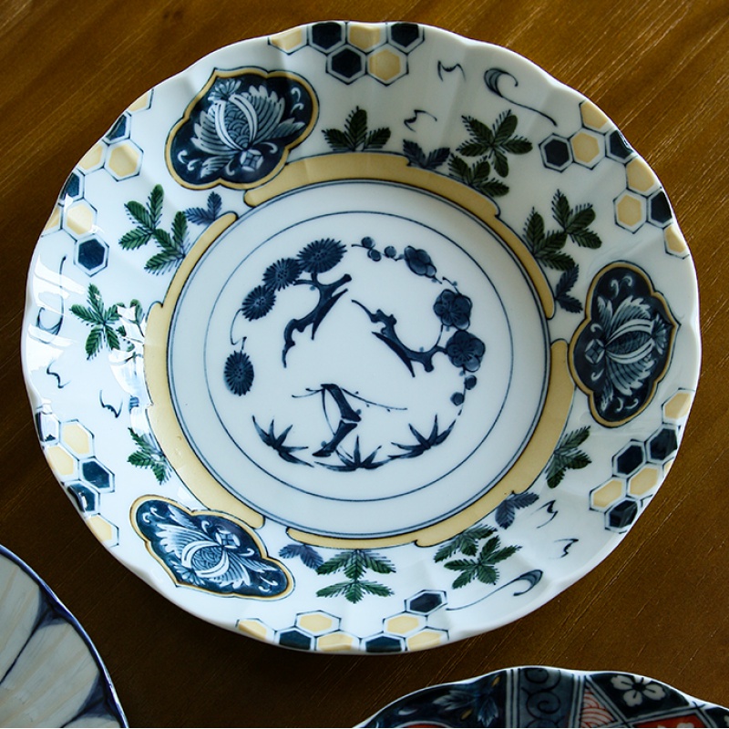 釉下彩吉祥福字陶瓷盘彩绘陶瓷大盘 沙拉意面深盘汤钵日式盘子套装