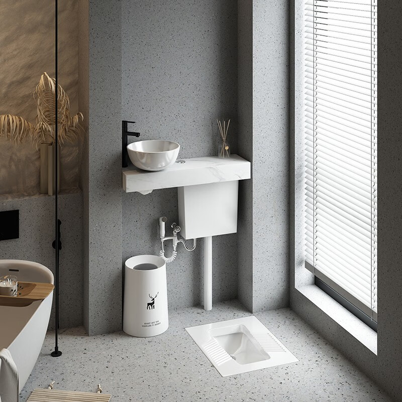 帕欧雅家用陶瓷蹲便器带洗手盆冲水箱整套装蹲坑便池式厕所防臭大便器