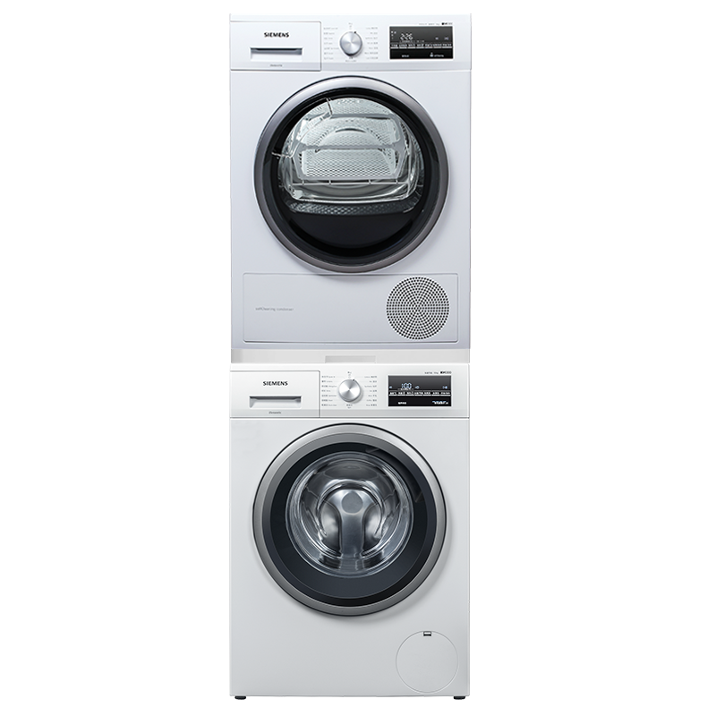 西门子(SIEMENS)洗烘套装 10kg除菌滚筒洗衣机全自动+9kg进口热泵烘干机家用 WM12P2602W+WT47W5601W 8799.00元