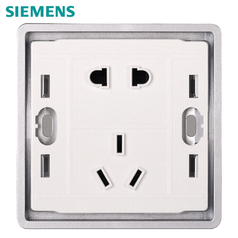 西门子(SIEMENS)开关插座 10A五孔电源插座面板 睿致系列象牙白钛银86型暗装面板