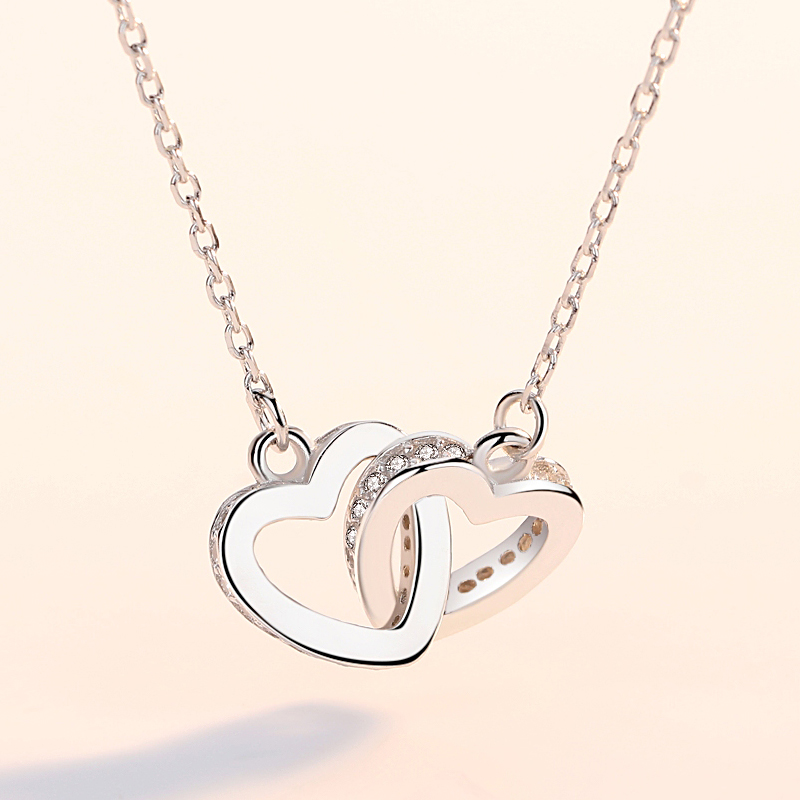 心连心足银项链送女友韩版简约吊坠森系学生饰品锁骨链情人节礼物 心