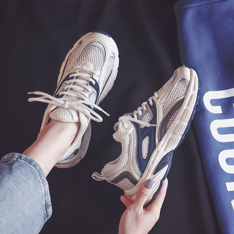 女学生初中高中生波鞋春秋ulzzang百搭老爹鞋女夏 米深蓝 35标准尺码