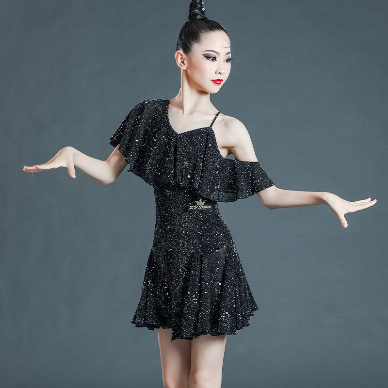 皮尔卡丹·官网品牌65时尚拉丁舞服女童夏连衣裙儿童拉丁比赛服演出