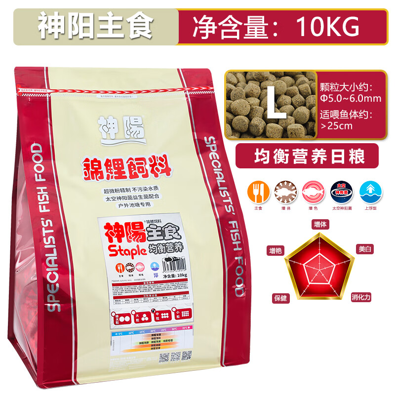 神陽錦鯉魚飼料高蛋白增體增色 不渾水育成糧 金魚通用型專用魚糧 10kg主食大粒 1