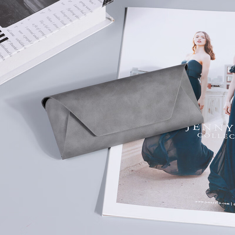 浅语拾光新款皮眼镜盒子 便携式墨镜收纳盒 太阳镜包装盒子 灰色 16.