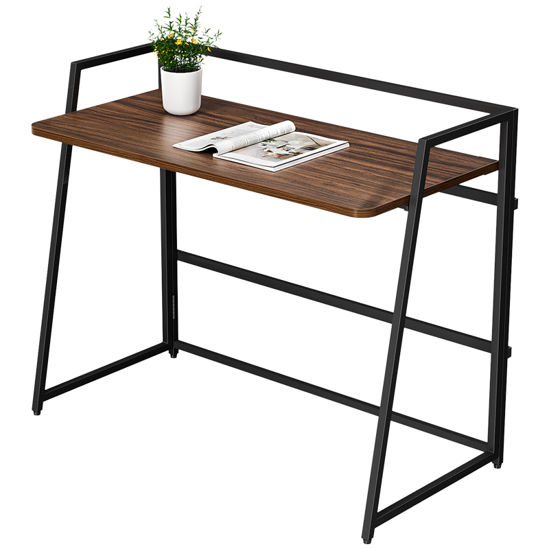 SKAAN 折叠书桌电脑桌家用简易办公桌宿舍简约学生学习桌成人写字台组合电竞桌卧室床头小桌子折叠桌 【单桌】100cm 胡桃木色/黑框 免安装