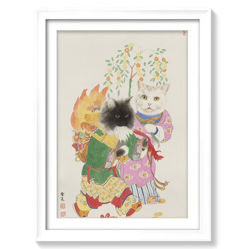 涅瓦画廊 黄云亮装饰画挂画 客厅玄关小清新版画《幸运猫》