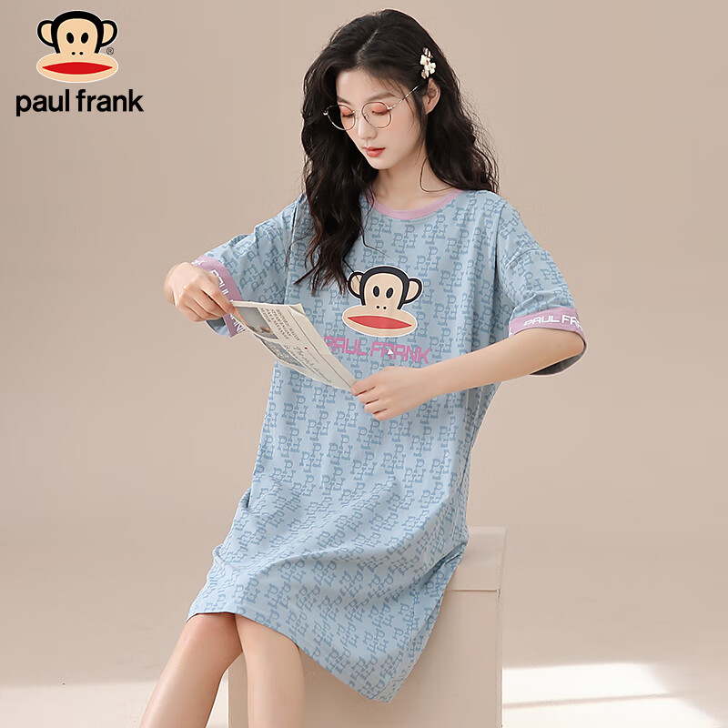 paul frank大嘴猴睡裙女纯棉夏季短袖透气家居裙可爱卡通甜美韩版少女
